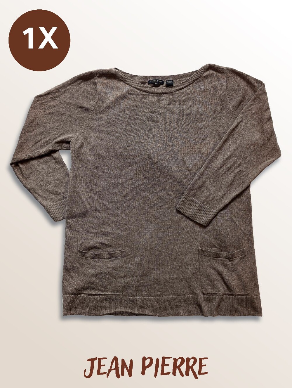 Boatneck Knit Sweater With Pockets, 100% Cotton, Taupe